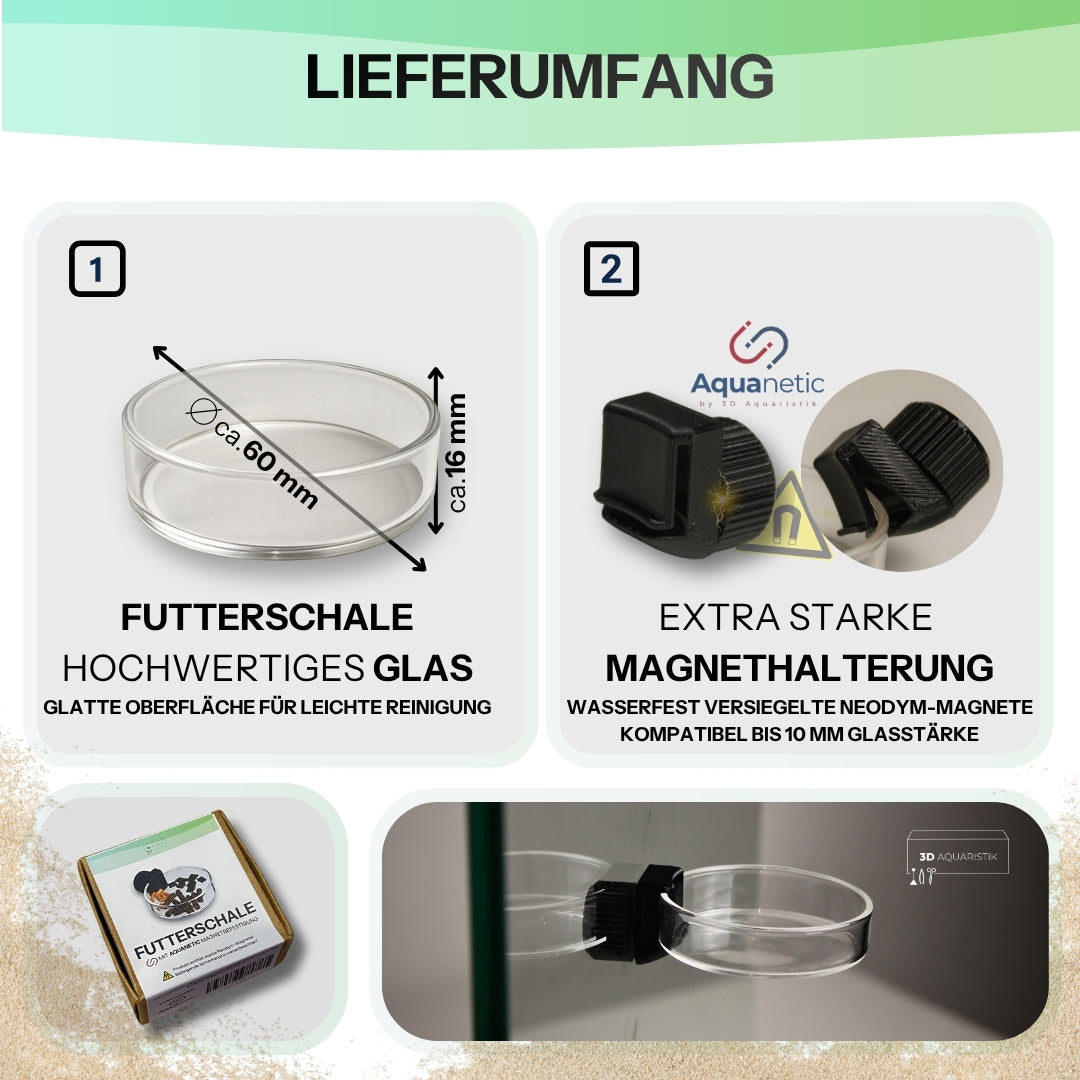 Glas-Futterschale mit Magnetbefestigung